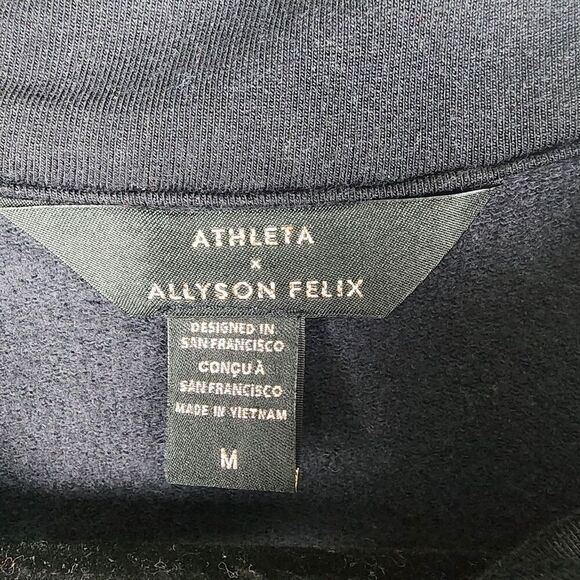Athleta Allyson Felix Zip Cinch Waist Pullover Sweatshirt Top Fleece Black Med - Picture 4 of 8